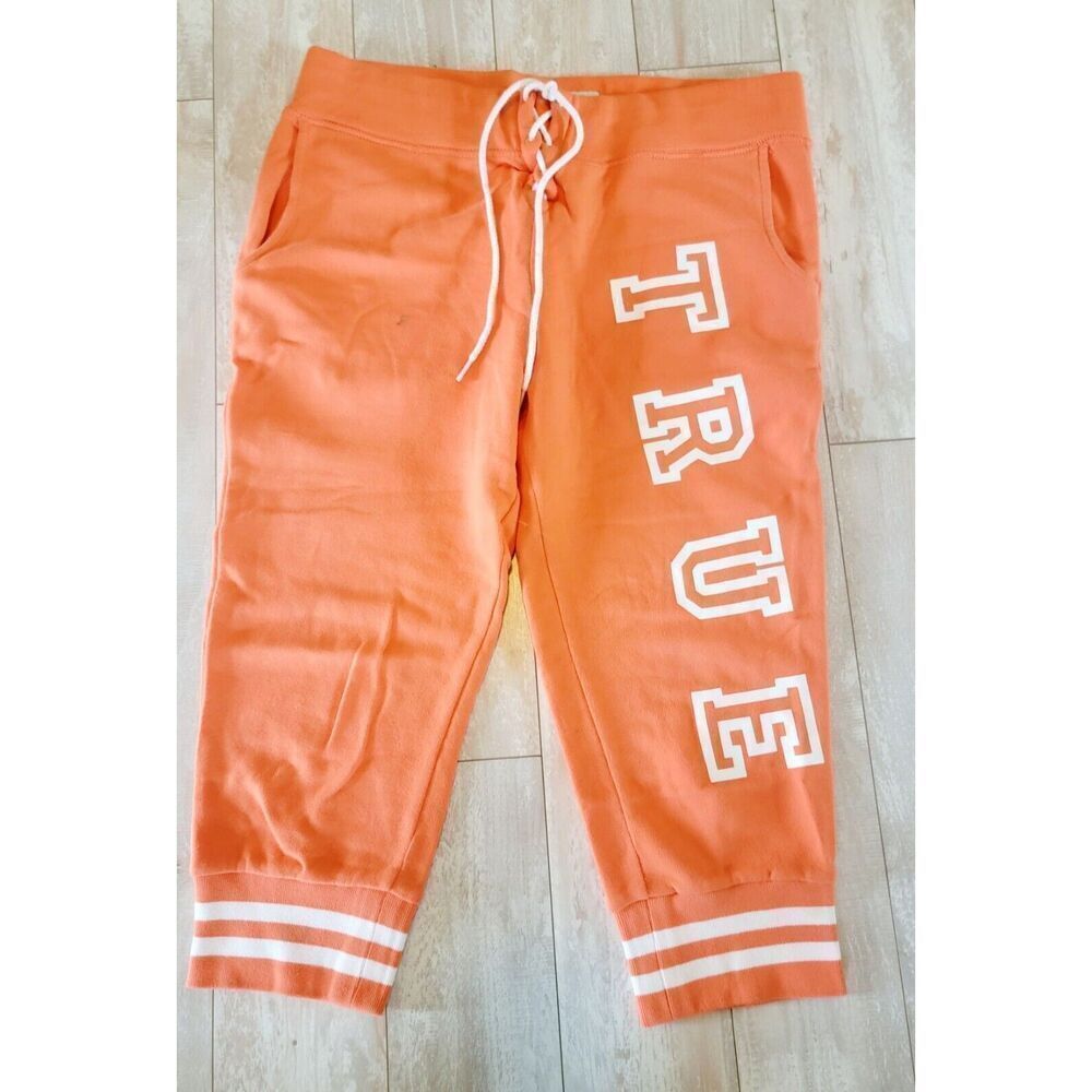 True Religion M Crop Sweatpants Orange Vintage Tie Closure *Has SPOT* Cotton Men